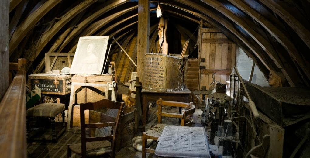 Loft filled with old dusty boxes