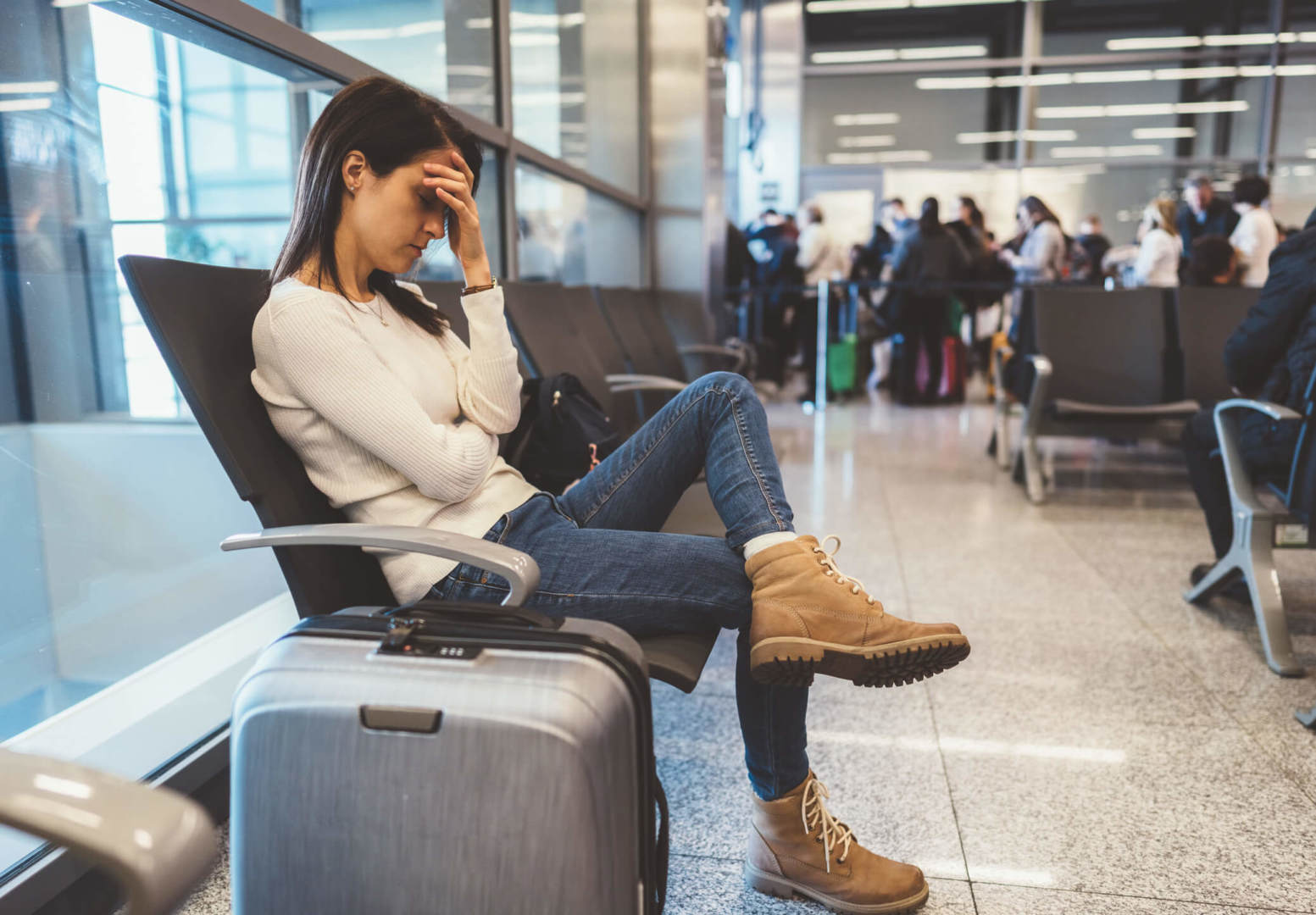 Exhausted passenger at the airport